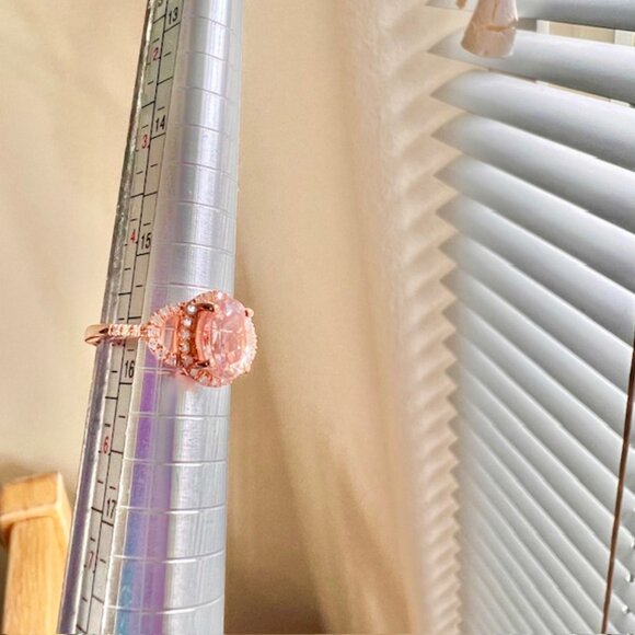 Rose Gold Vermeil Morganite Ring 18K Gold Plated Sterling, Diamonds Size 5 - Picture 12 of 16